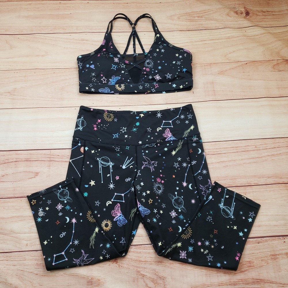 BlackMilk Pants Womens XL Black Constellation Celestial Leggings Sports Bra Set